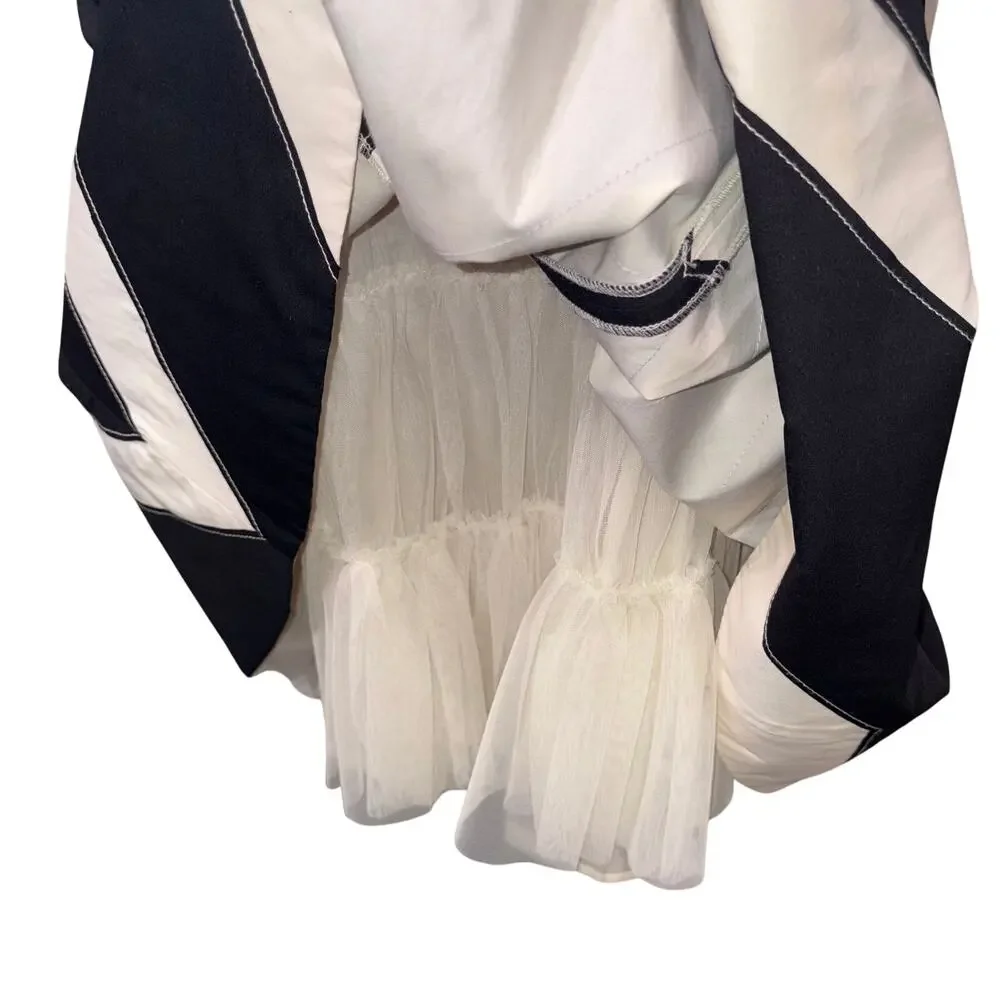 Anthropologie Elegant Old Money Full Lined Retro Mod Contrast Stitch‎ Midi Skirt